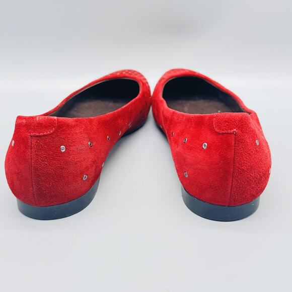 AGL Shoes Women 9 Red Suede Metal Grommets Slip On Ballet Flat Comfort Round Toe - Picture 6 of 11